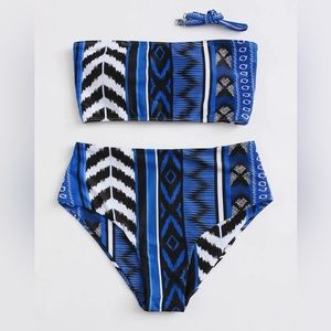 New with tags high waisted blue/black/white swimsuit size 8/10